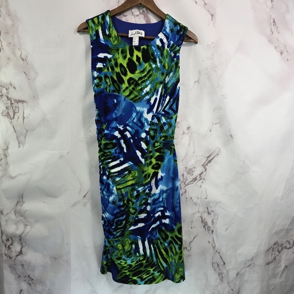 Joseph Ribkoff Dress Womens 6 Green Blue Leopard Bodycon Pencil Mini Stretch